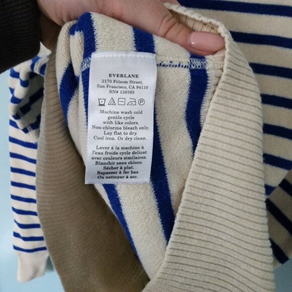Everlane Striped Wool Blend Sweater XXS Cream Blue Knit Top - Picture 4 of 5